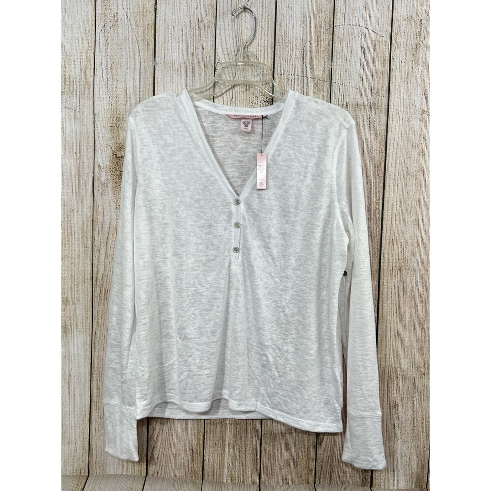 Victorias Secret 2pc Pajama Sz M White Henley Sleep Shirt Plaid Shorts Lounge - Picture 3 of 10